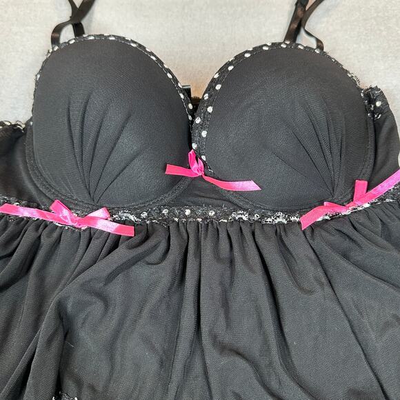 Unbranded Nightie Womens Medium Black Semi Sheer Ruffle Tier Layers V Neck - Picture 6 of 10